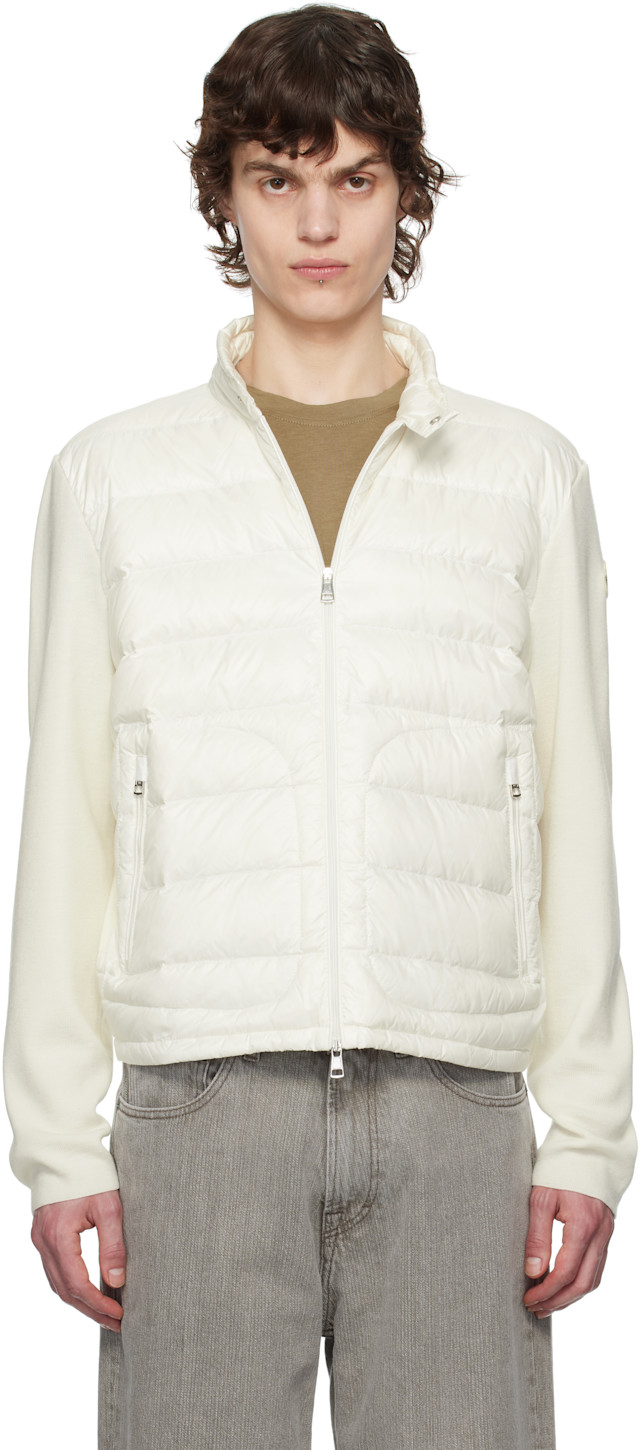 Moncler: White Padded Wool Zip-Up Down Jacket | SSENSE