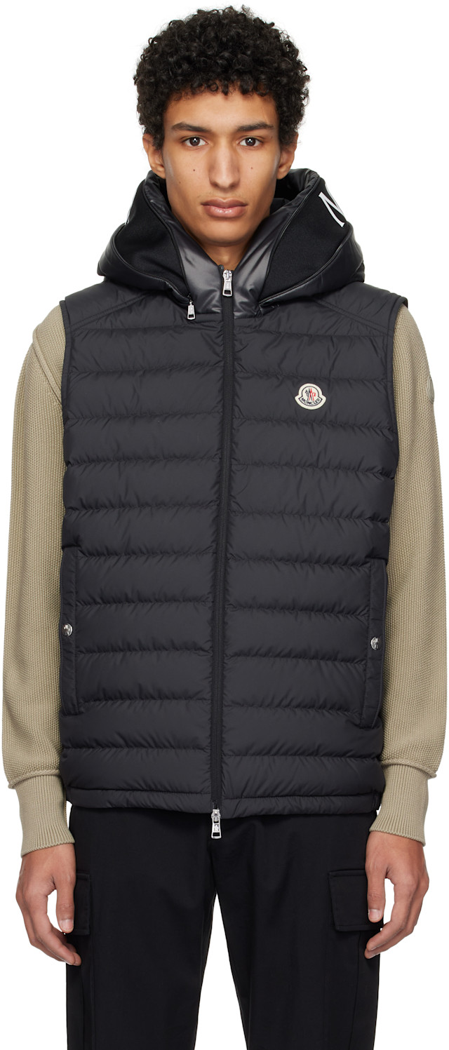 Moncler: Black Bourget Hooded Down Vest | SSENSE