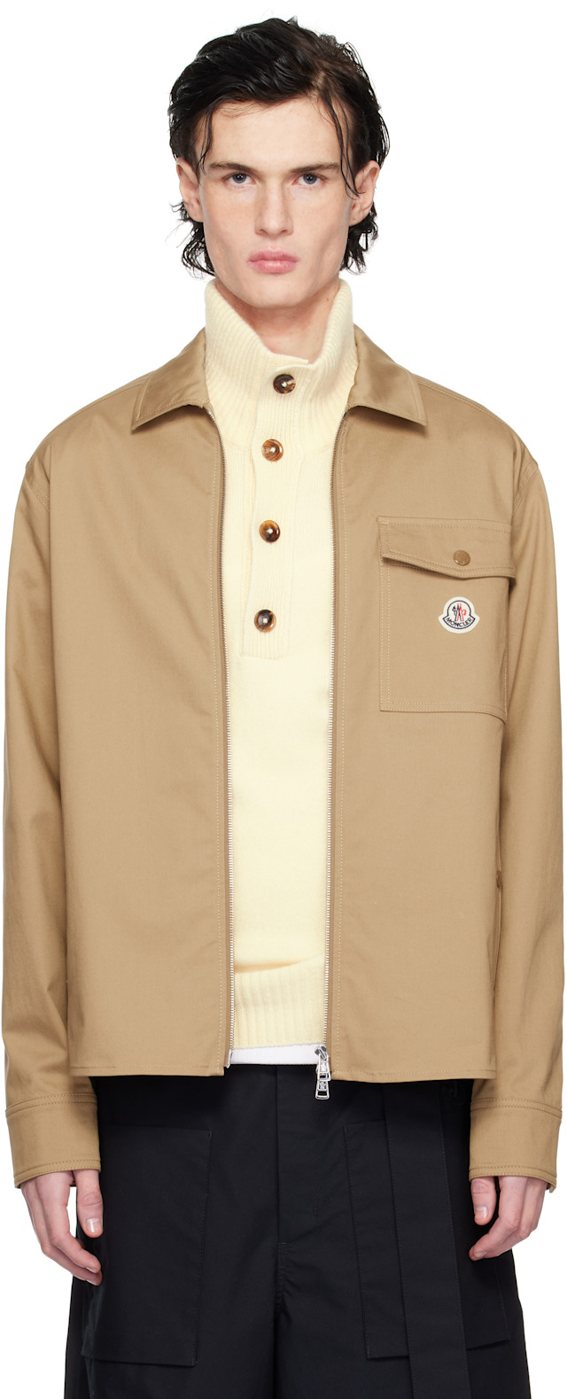 Moncler: Tan Cotton Gabardine Zip-Up Jacket | SSENSE