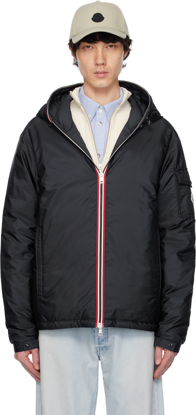 Moncler: Navy Evettes Hooded Short Down Jacket | SSENSE