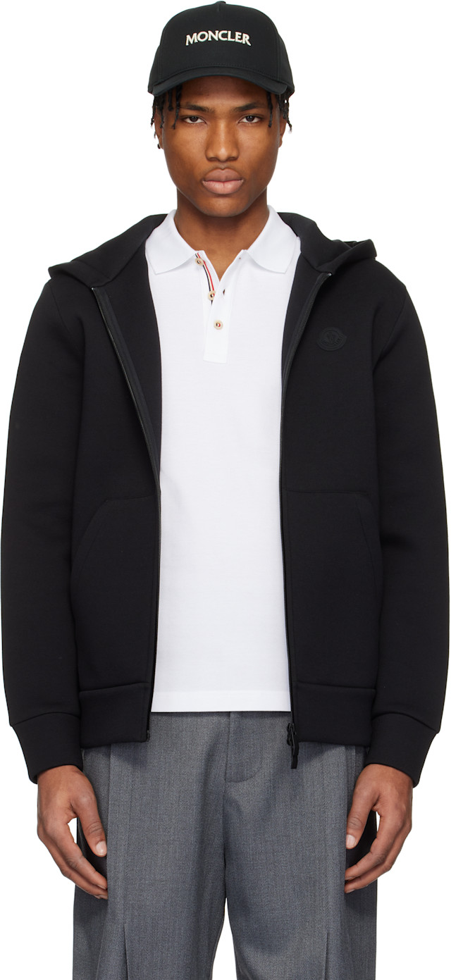 Moncler: Black Cotton & Neoprene Zip-Up Hoodie | SSENSE