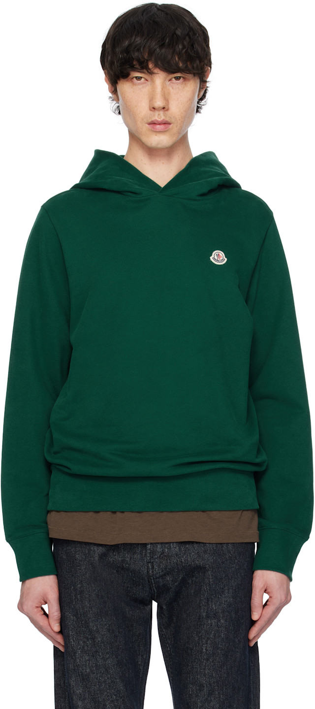 Moncler: Green Logo Patch Cotton Hoodie | SSENSE Moncler: Green Logo Patch Cotton Hoodie | SSENSE