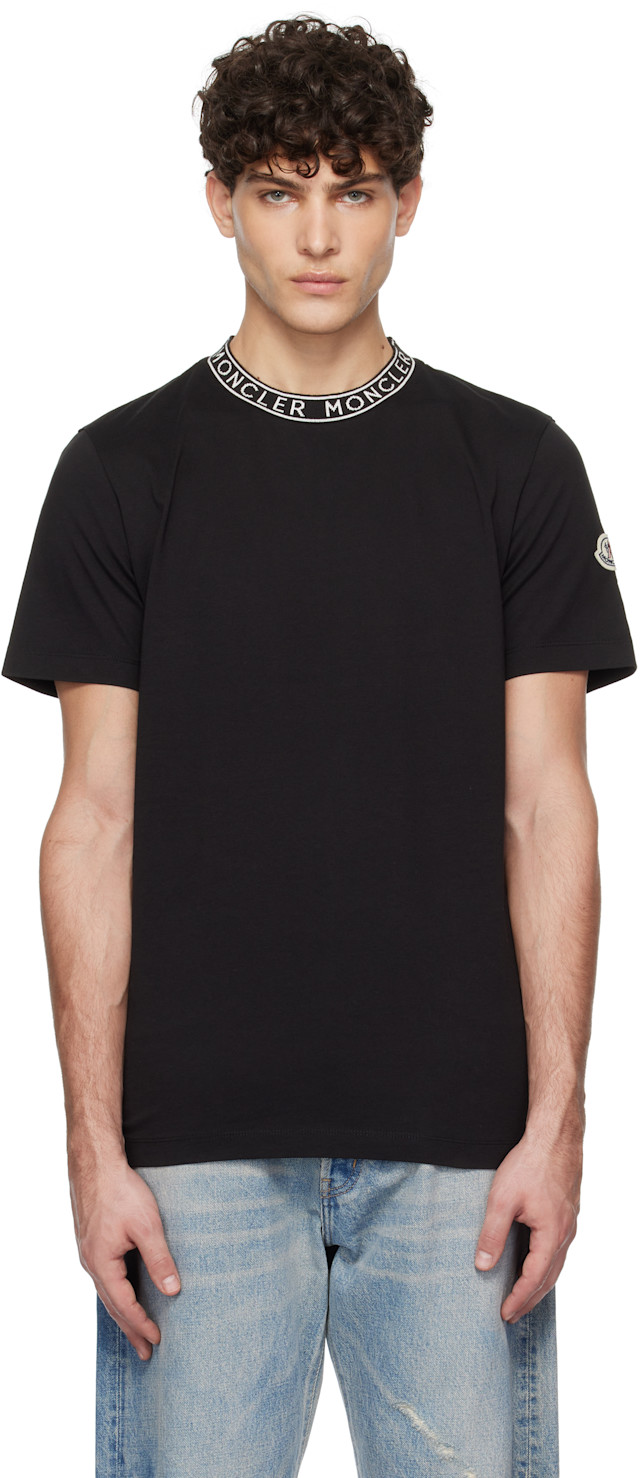 Moncler: Black Logo-Trimmed Cotton T-shirt | SSENSE