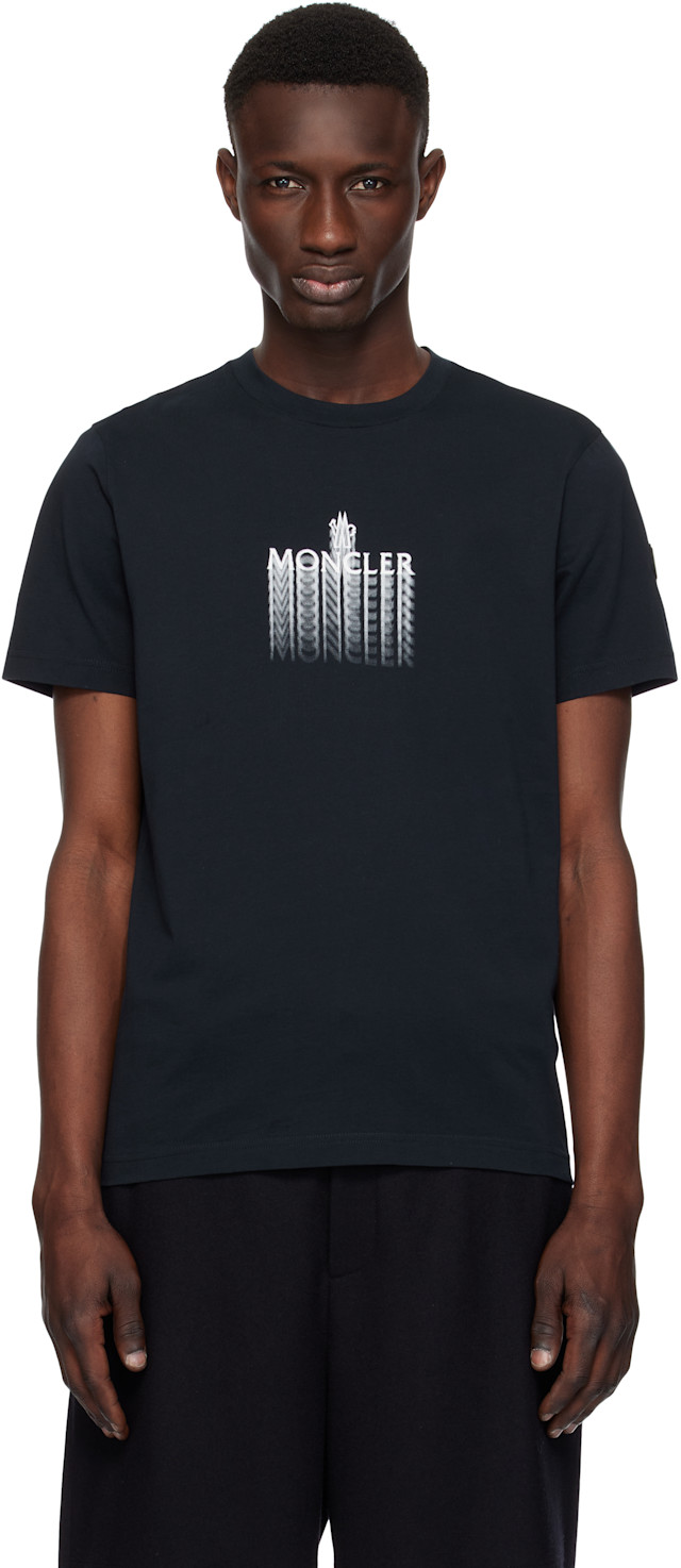Moncler: Navy Faded Logo Cotton T-shirt | SSENSE Canada