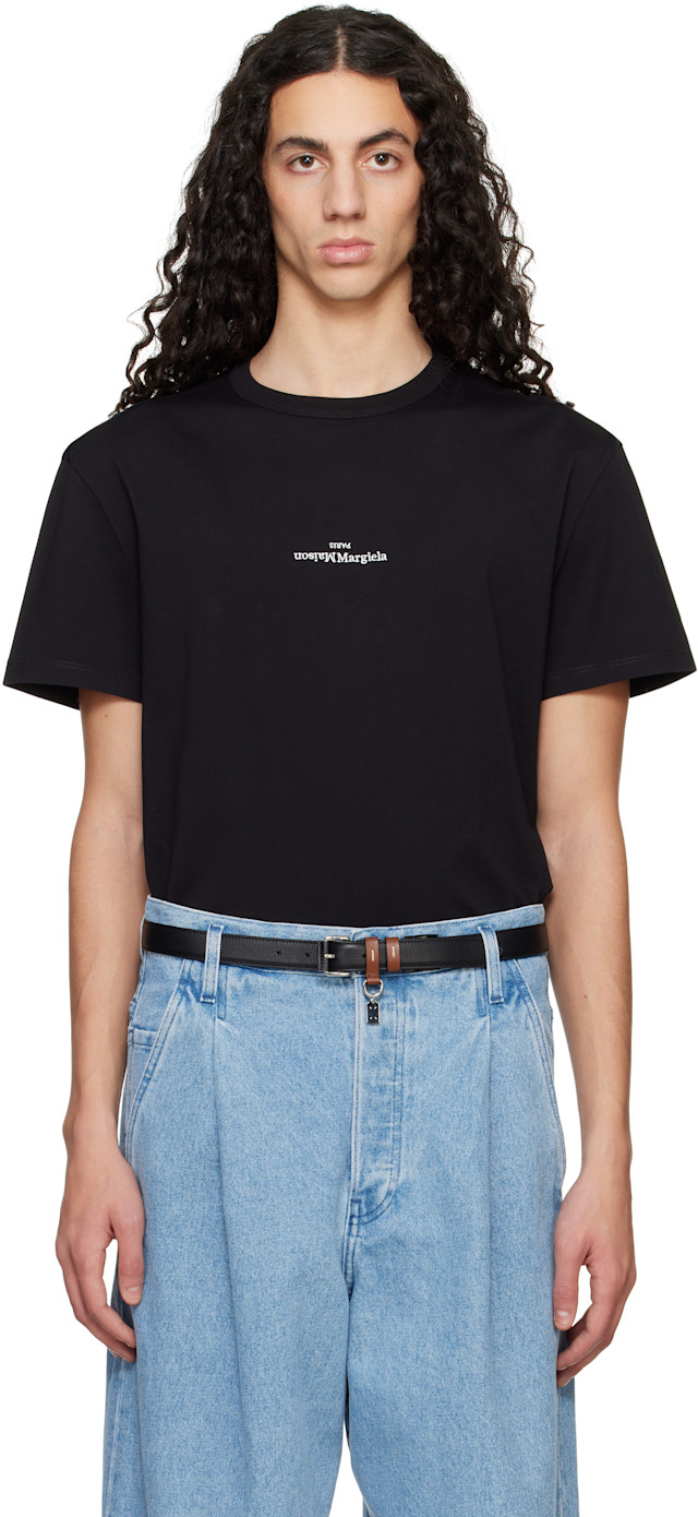 Maison Margiela: Black Distorted Logo T-Shirt | SSENSE