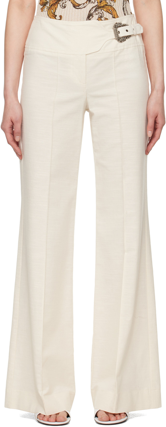 Versace Jeans Couture: Off-White Baroque Buckle Trousers | SSENSE