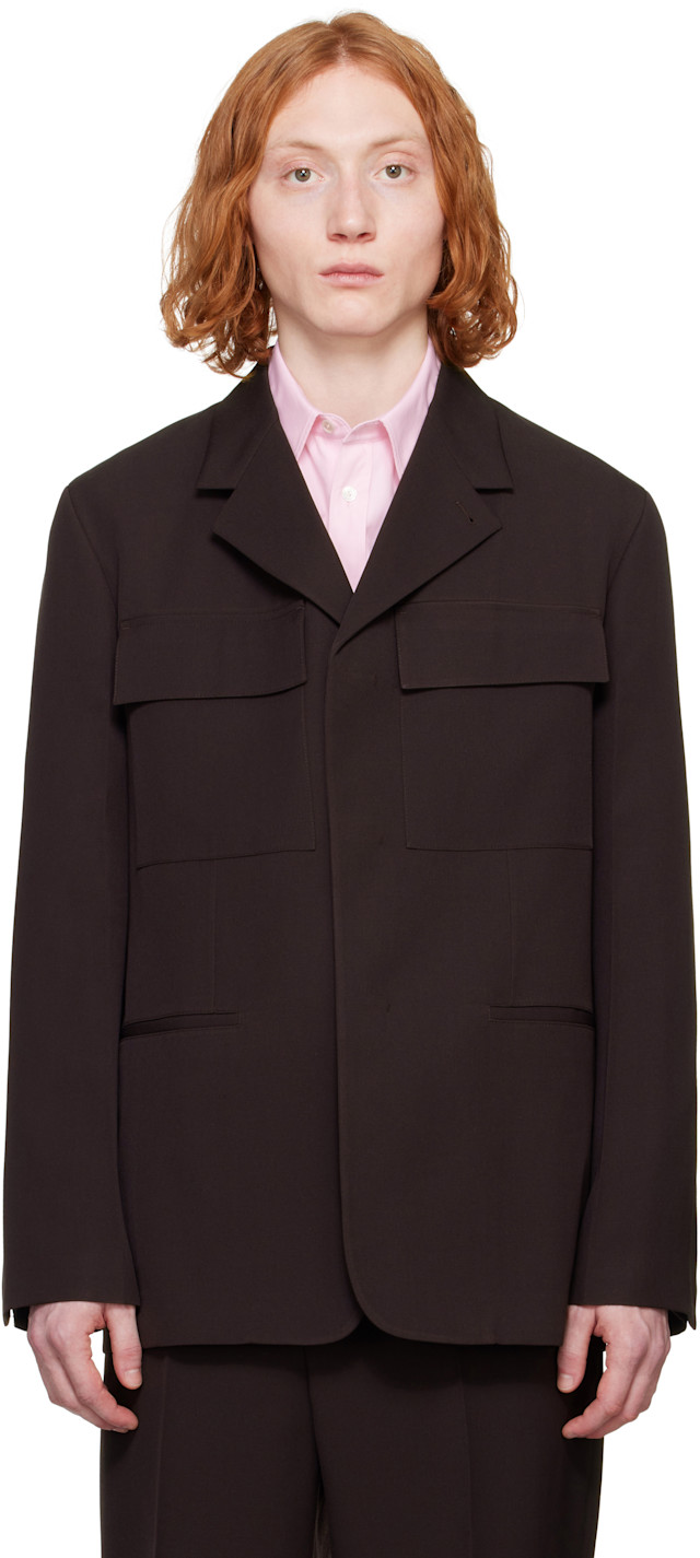 Jil Sander: ブラウン Sharp ウールギャバジン テーラードジャケット