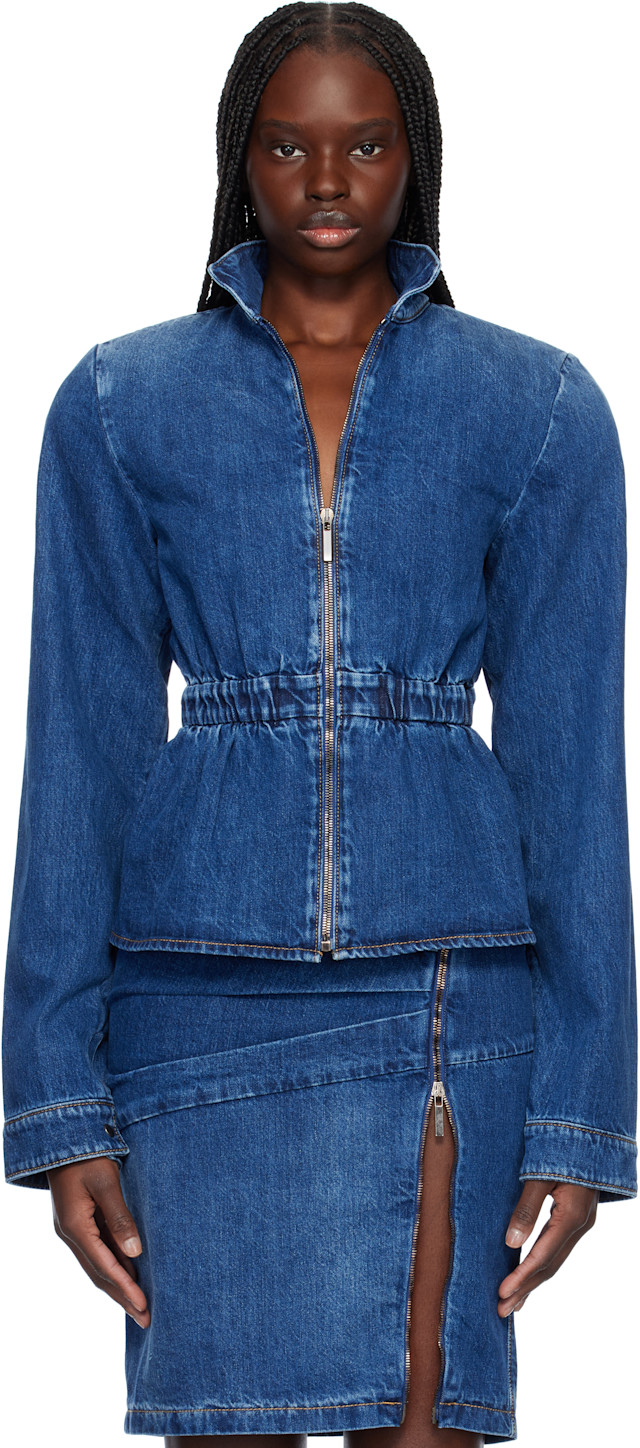 ジャケット・アウター heve Prima Peplum JK navy 38 Nensi Dojaka: Blue Hayley Peplum Bomber Denim Jacket | SSENSE
