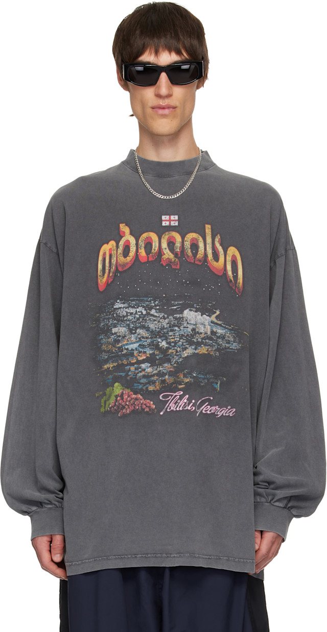Balenciaga: Gray Tblisi Long Sleeve T-shirt | SSENSE