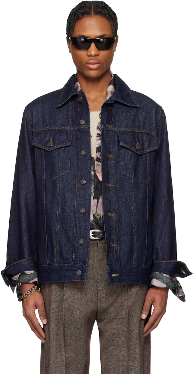 Dries Van Noten: Navy Paneled Denim Jacket | SSENSE Italy