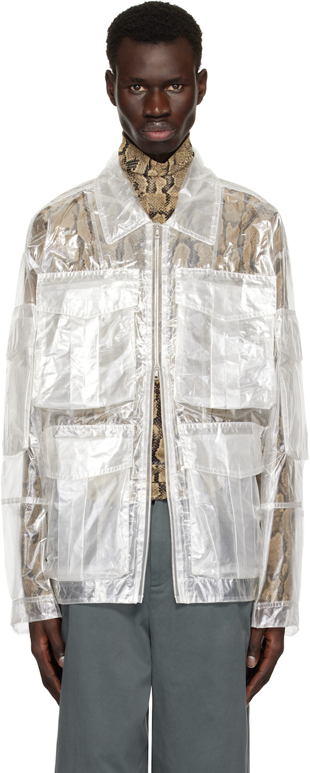 DRIES VAN NOTEN ラメ ダブルジップ ブルゾン Dries Van Noten: Transparent Nylon Jacket | SSENSE