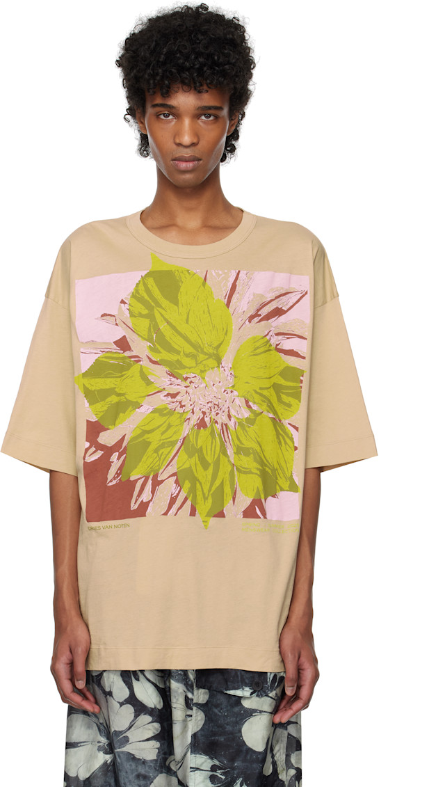 Dries Van Noten: Beige Logo Graphic T-shirt | SSENSE