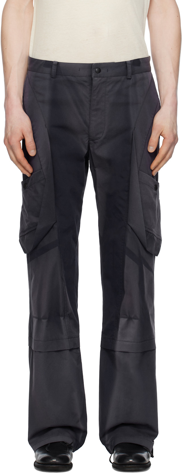 JiyongKim: Blue Sun-Bleached Draped Pocket Trousers | SSENSE