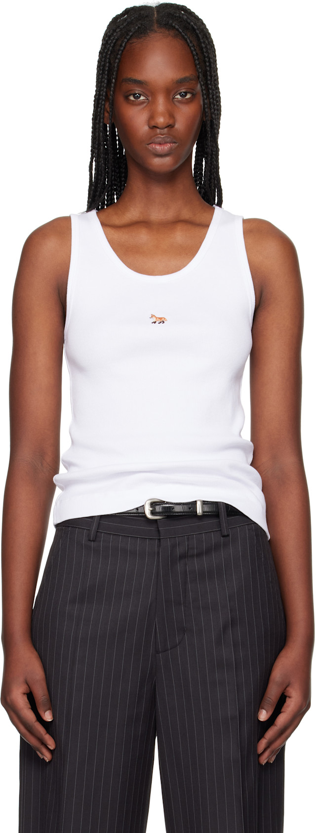 Maison Kitsuné: White Baby Fox Ribbed Tank Top | SSENSE Canada