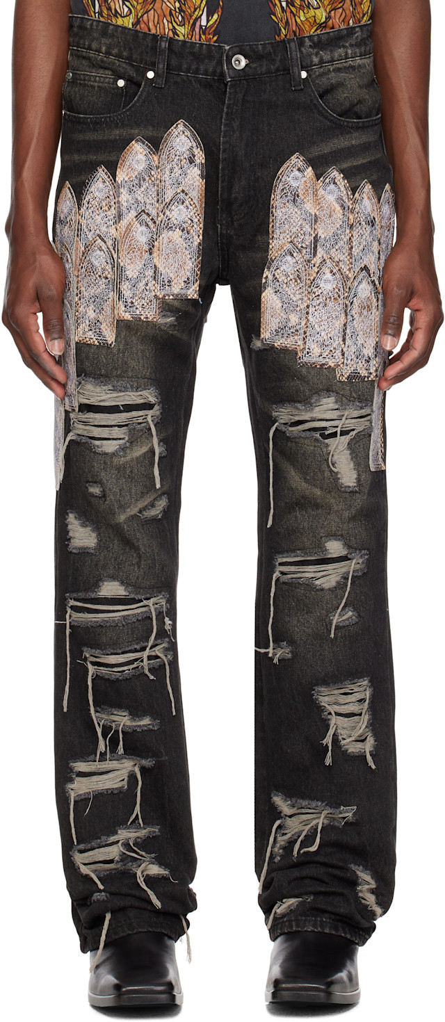 Who Decides War: Black Patch Arch Mocha Denim Jeans | SSENSE South