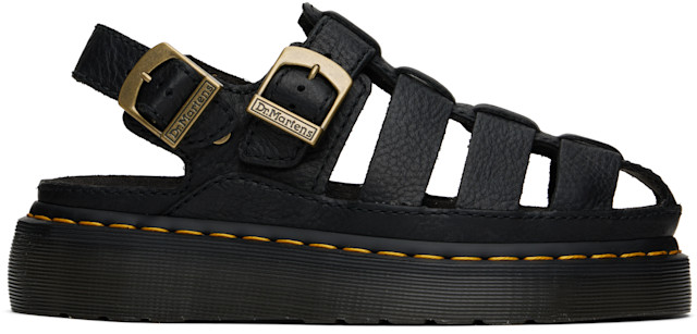 Dr. Martens: Black Wrenlie Grizzly Leather Fisherman Sandals | SSENSE