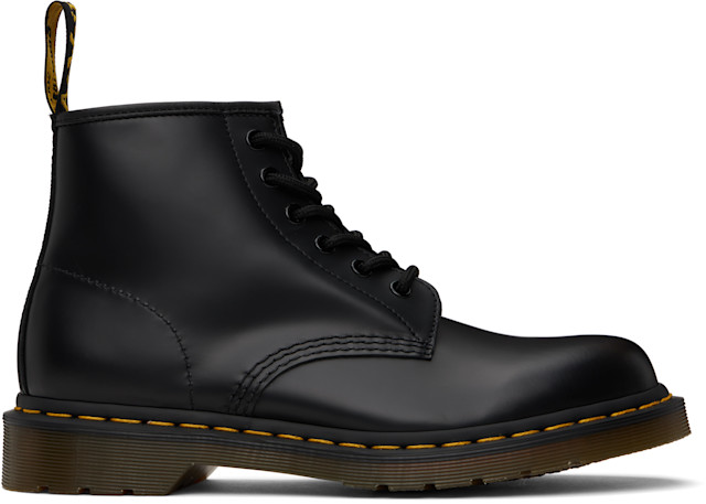 Dr. Martens: Black 101 Yellow Stitch Smooth Leather Ankle  display picture 1