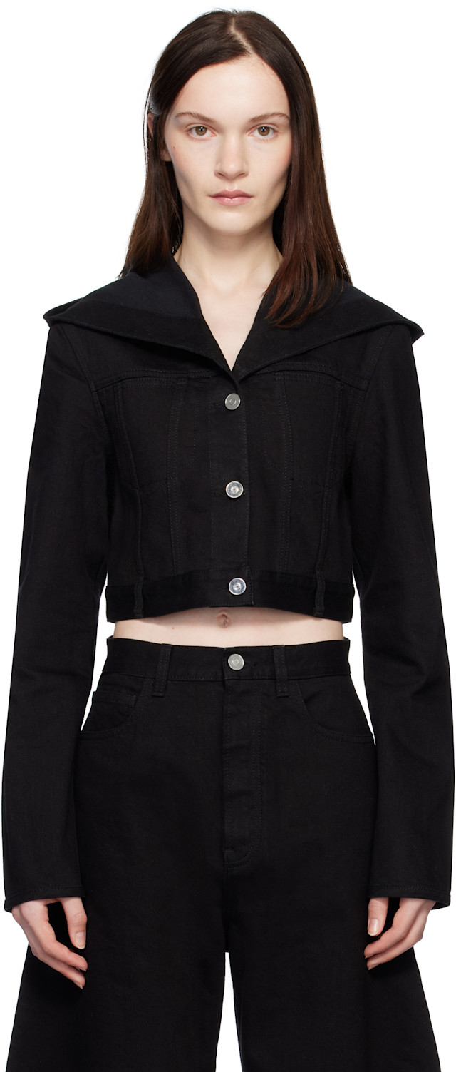 ALAÏA: Black Cropped Hooded Denim Jacket | SSENSE