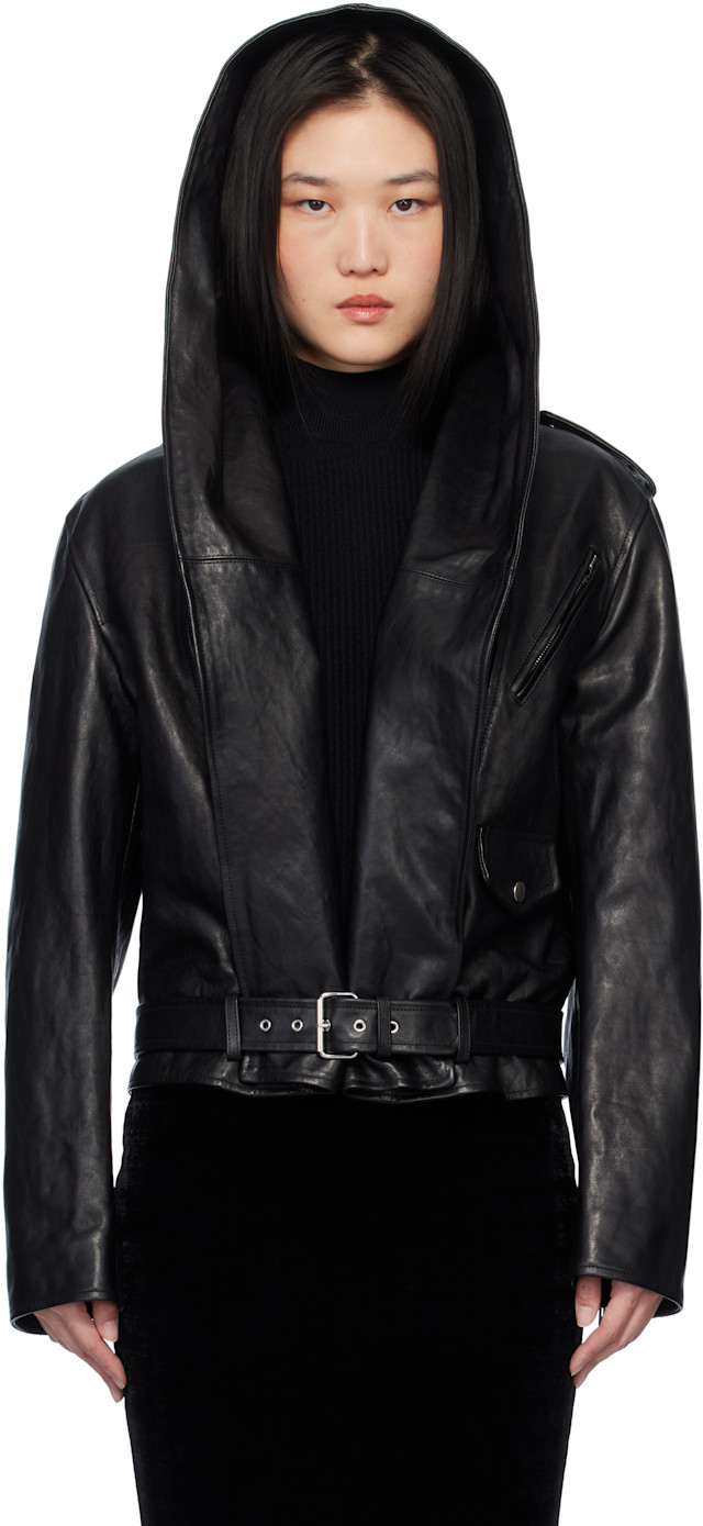 Alaiaアライアレザージャケット最終値下げ alaia-black-hooded-biker-