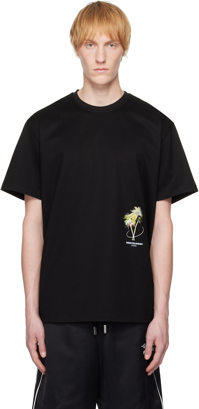 wooyoungmi tシャツ WOOYOUNGMI: Black Palm Tree Graphic T-shirt | SSENSE