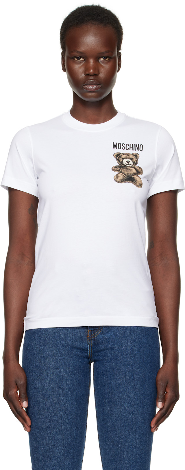 MOSCHINO Tシャツ Moschino Ss Tee With Txt Logo Stripe Over Chest With Bear 24SS