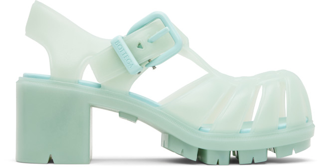 Bottega Veneta: Blue Gertie Fisherman Heeled Sandals | SSENSE