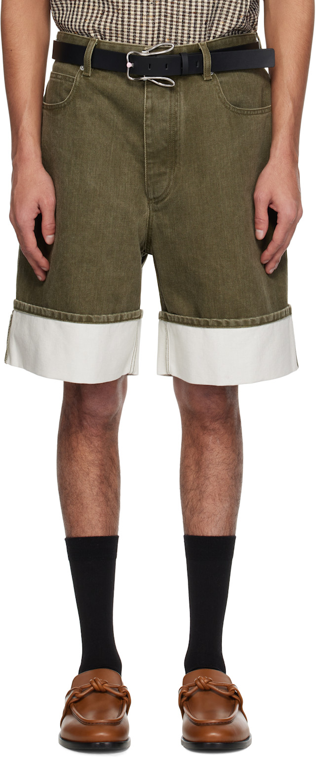 Bottega Veneta: Khaki Colored Denim Shorts | SSENSE