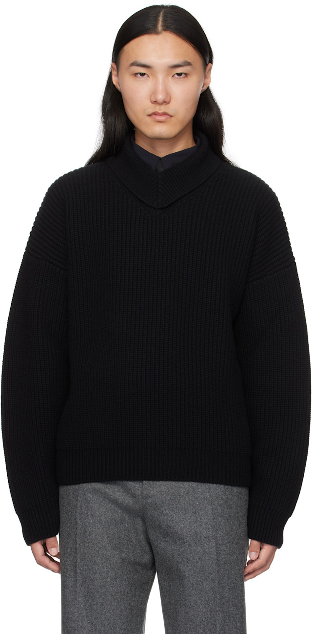 トップス BOTTEGAVENETA 22AW turtleneck knit navy Bottega Veneta: Black Wool & Cashmere Rib Turtleneck | SSENSE
