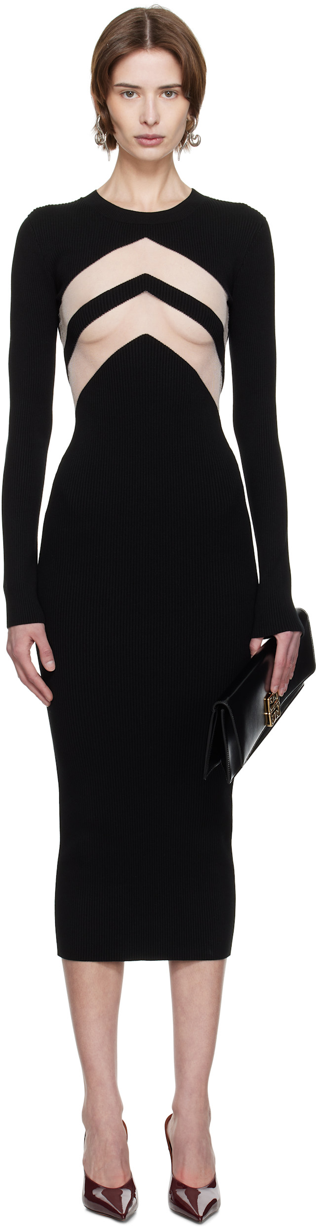 Jean Paul Gaultier: Black 'The Chevrons' Midi Dress | SSENSE