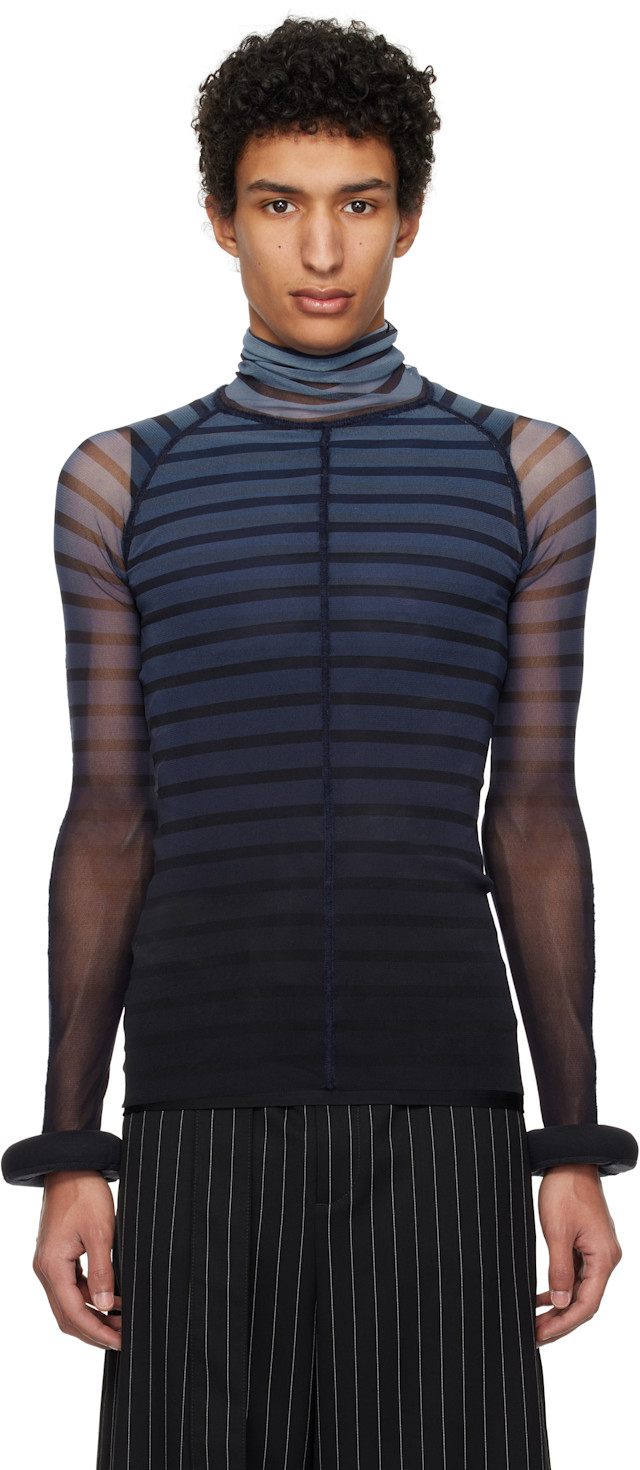 Jean Paul Gaultier: Black & Blue 'The 3D Striped' Top | SSENSE