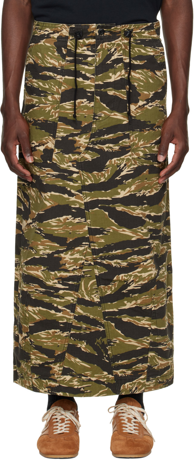 NEEDLES: Khaki Cotton Ripstop Camo String Fatigue Skirt | SSENSE