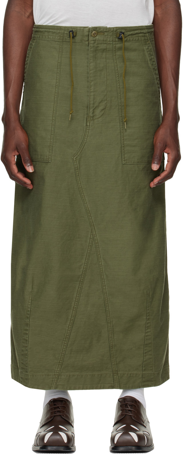 k*k様 needles string fatigue skirt mocha NEEDLES: Khaki Back Sateen String Fatigue Skirt | SSENSE