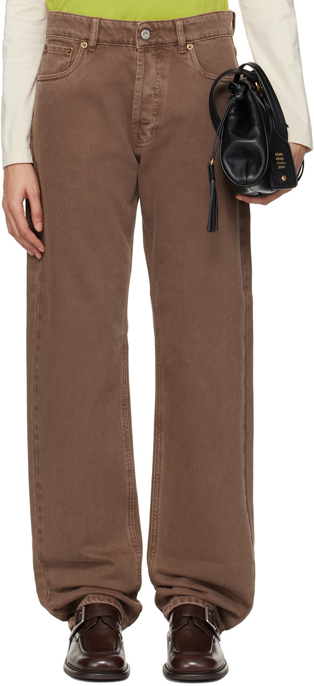 Miu Miu: Brown Five Pocket Bull Jeans | SSENSE Canada