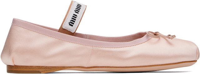 Miu Miu: Pink Satin Ballerina Flats | SSENSE Canada