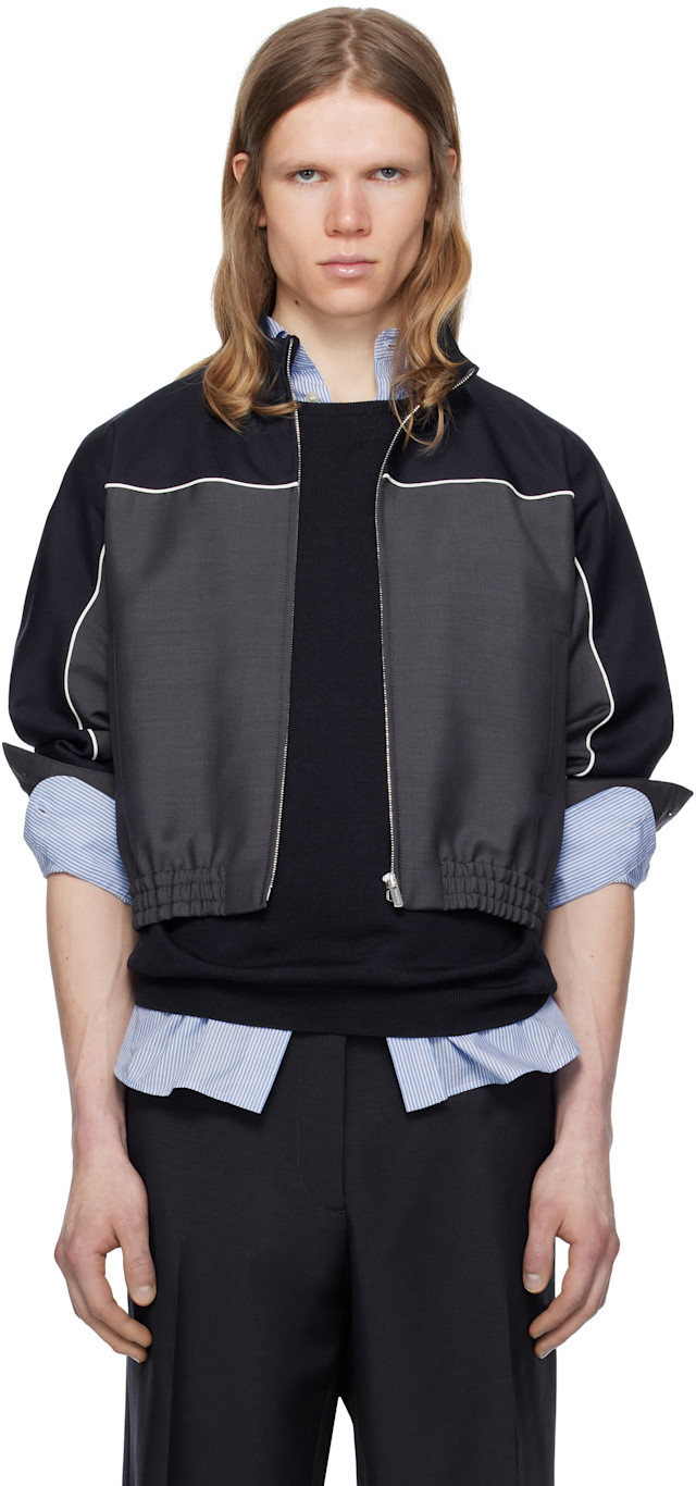 Miu Miu: Navy & Gray Kid Mohair Zipper Jacket | SSENSE Canada