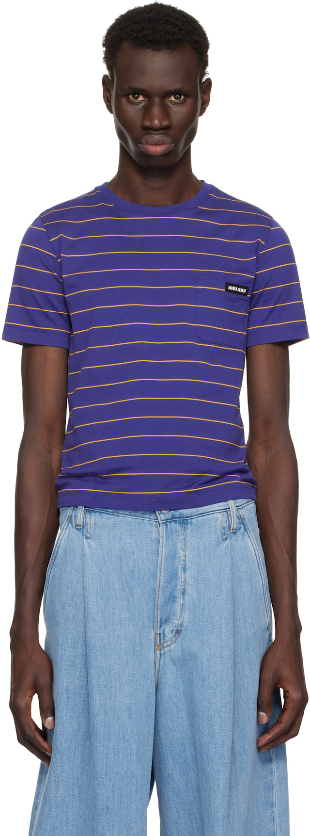 Miu Miu: Blue Jersey T-shirt | SSENSE Canada