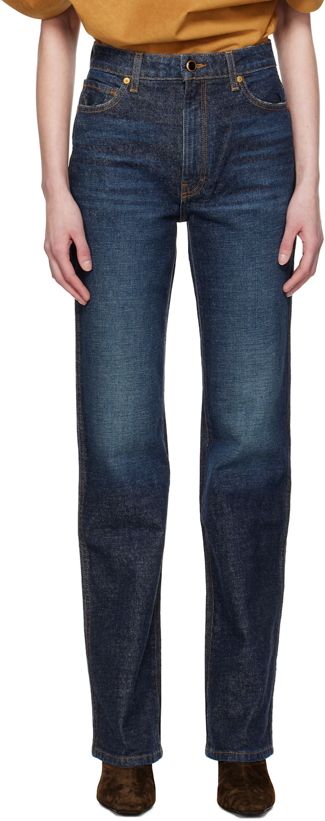 KHAITE: Navy Danielle Stretch Jeans | SSENSE Canada