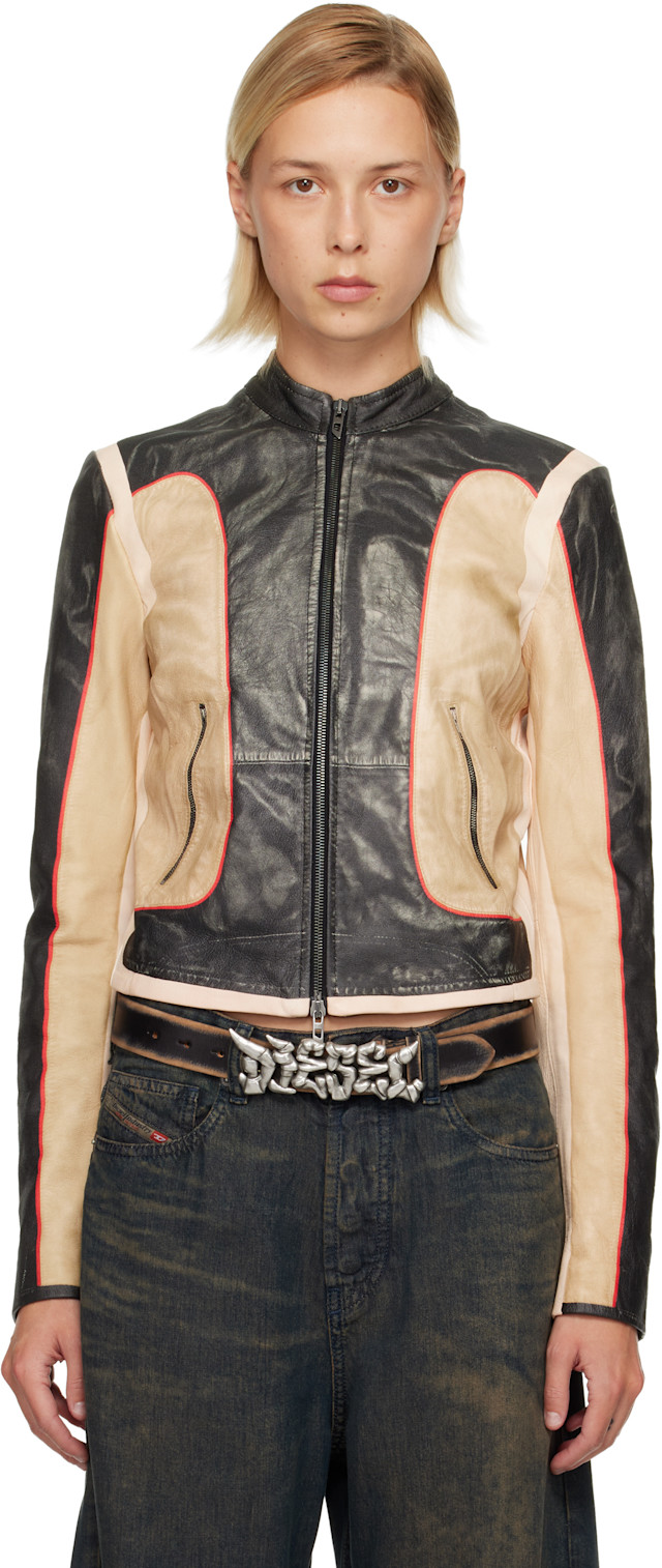 Diesel: Black & Beige L-Oonie Leather Jacket | SSENSE Canada