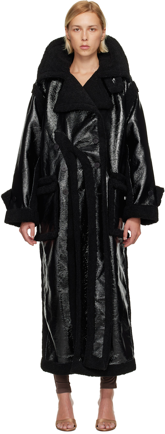 Ottolinger: Black Oversized Split Faux-Shearling Coat | SSENSE