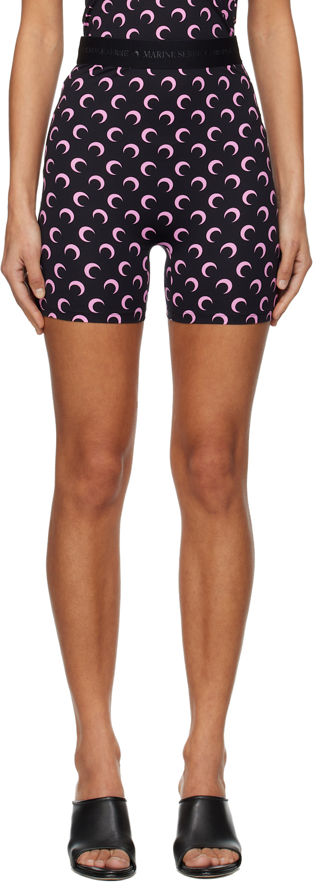 Marine Serre: Black Moon Printed Jersey Biker Shorts | SSENSE