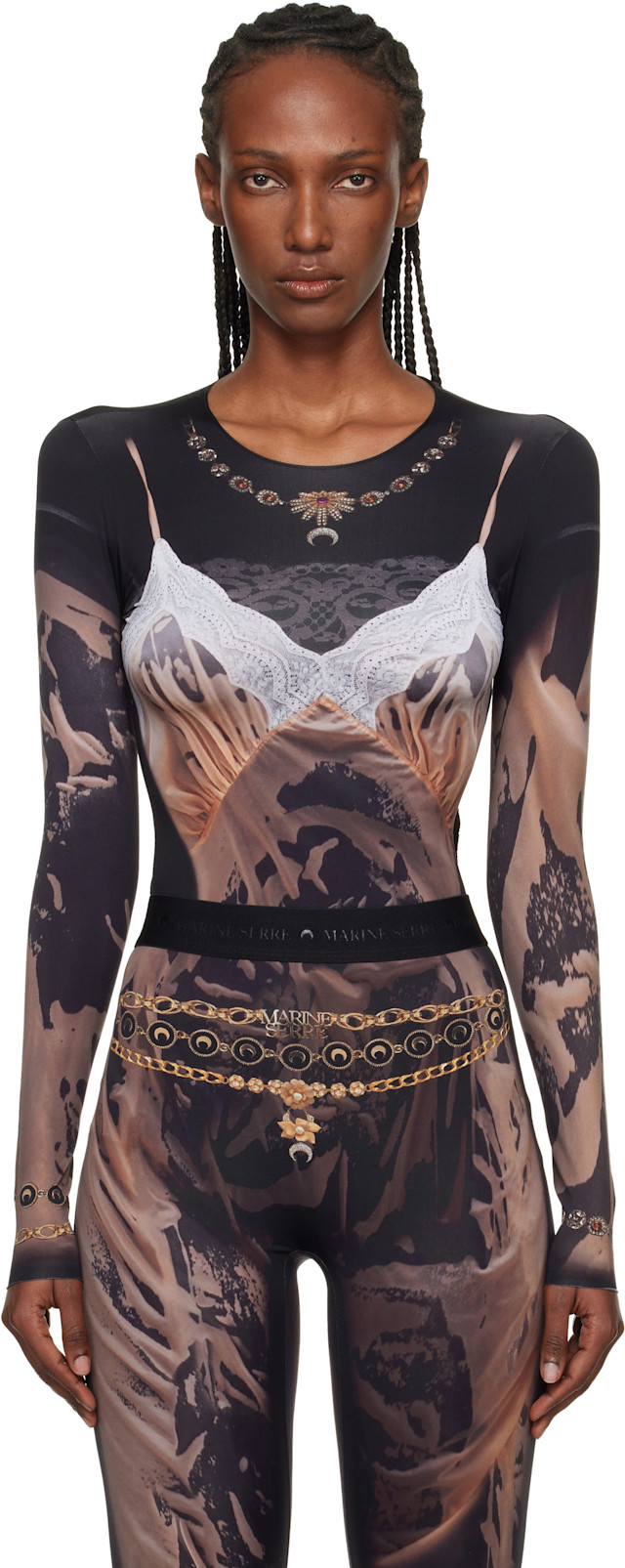 Marine Serre: SSENSE Exclusive Black Wet Nuisette Printed Jersey