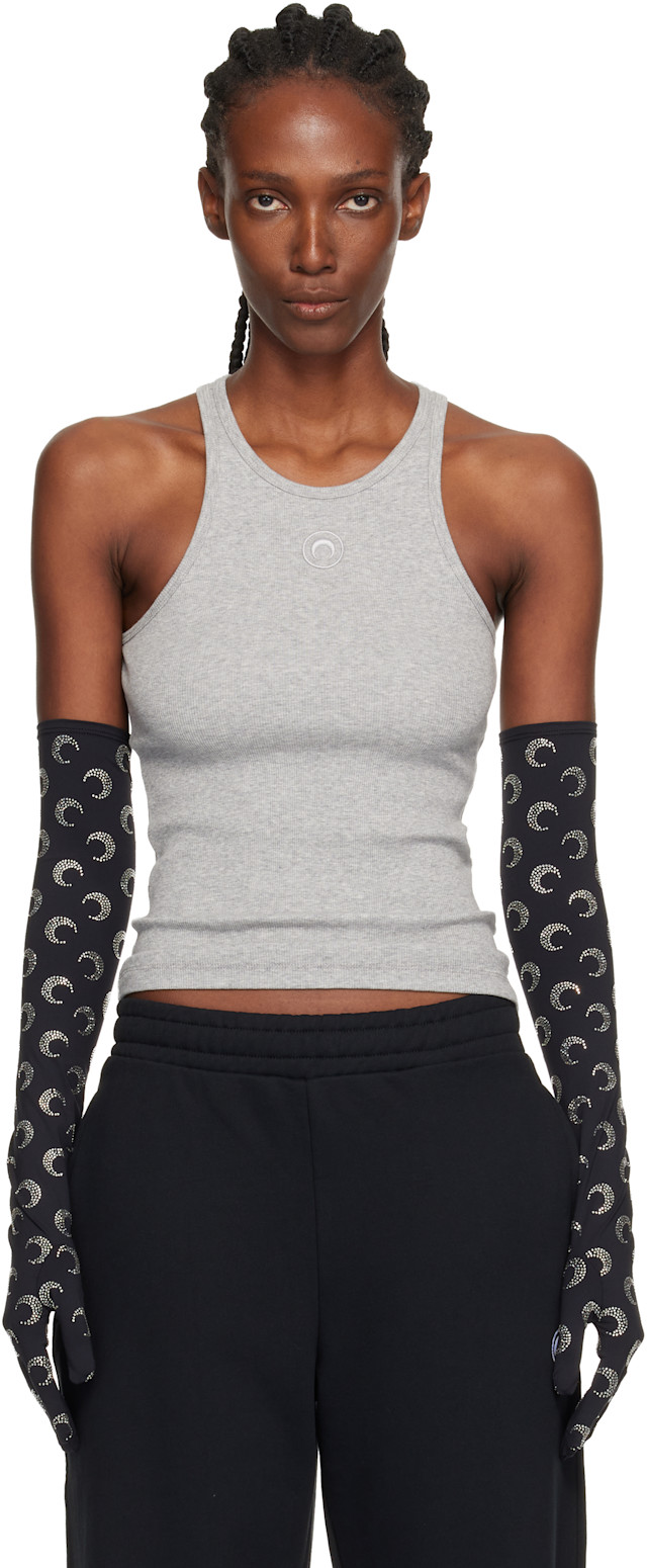 Marine Serre: Gray Moon Logo Ribbed Jersey Tank Top | SSENSE