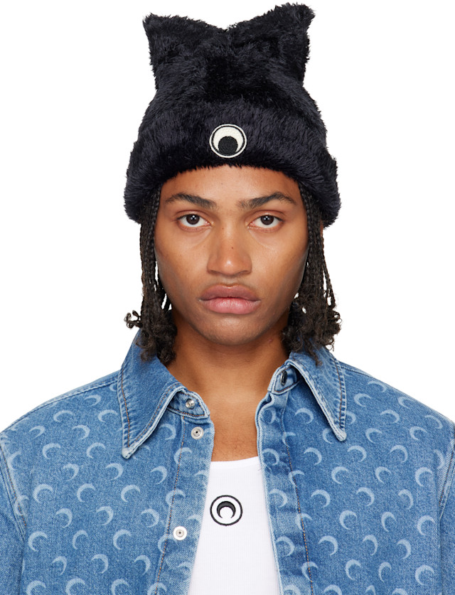 帽子 plage fluffy beanie Marine Serre: Black Wild Fluffy Knit Kawaii Beanie | SSENSE