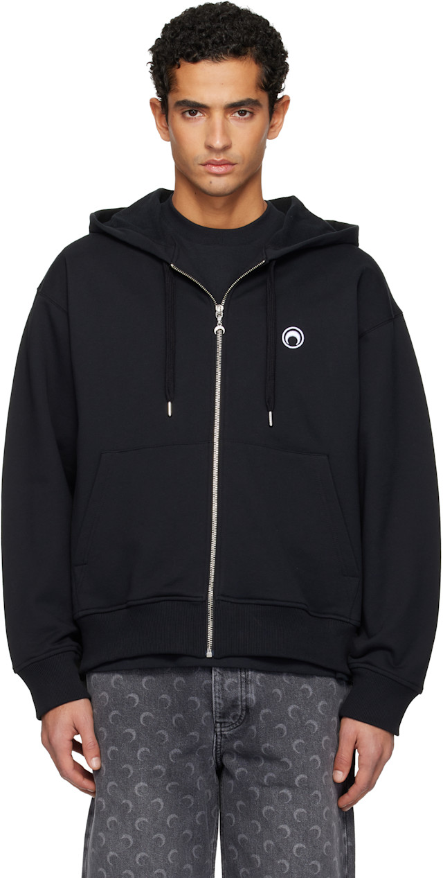 Marine Serre: Black Moon Logo Zipped Hoodie | SSENSE