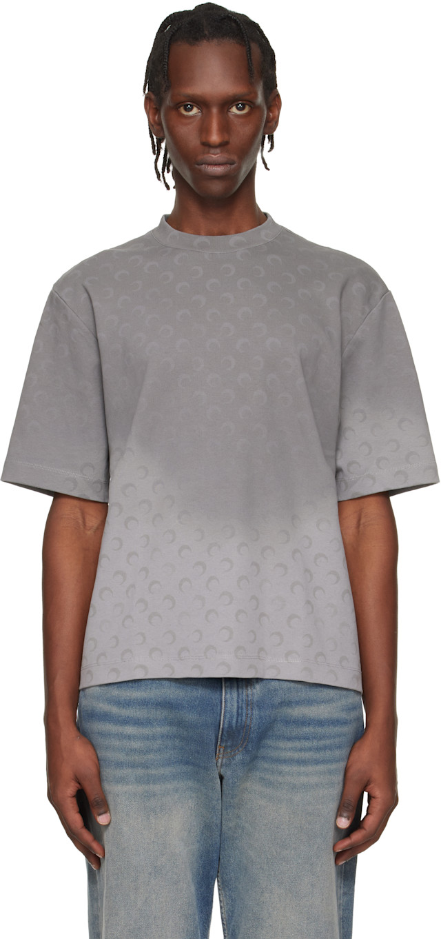 Marine Serre: Gray Faded Moon Jersey Relaxed T-shirt | SSENSE