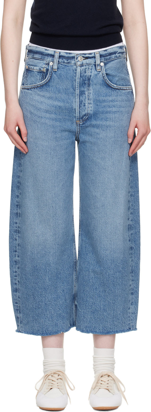 Citizens of Humanity: Blue Ayla Raw Hem Crop Jeans | SSENSE Canada