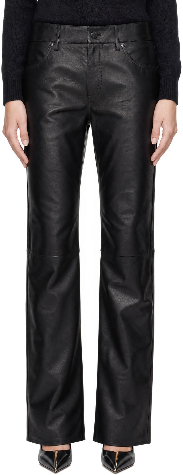 BLAMINK ブラック レザー パンツ 38 TOM FORD: ブラック ファイブポケット レザーパンツ | SSENSE 日本