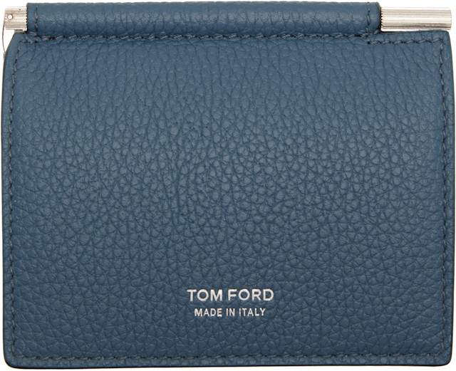 TOM FORD: ブルー ソフトグレインレザー マネークリップ 二つ折り