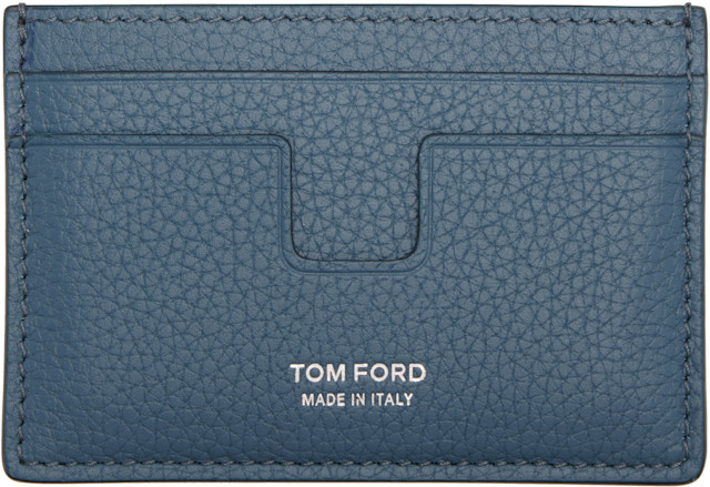 TOM FORD: Blue Grain Leather Classic Card Holder | SSENSE