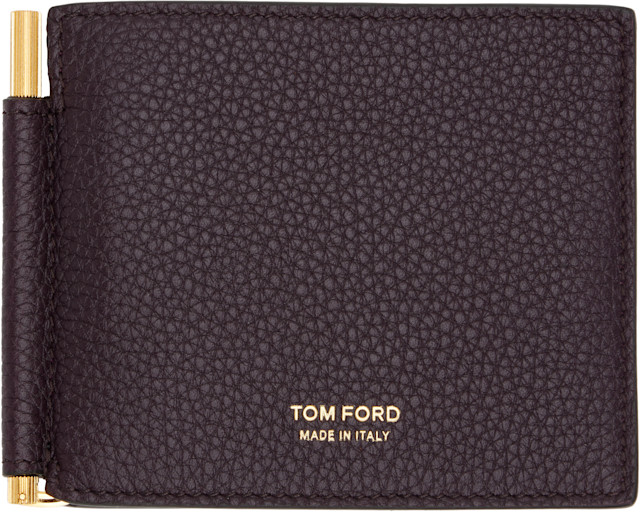TOM FORD: バーガンディ グレインレザー マネークリップ ウォレット